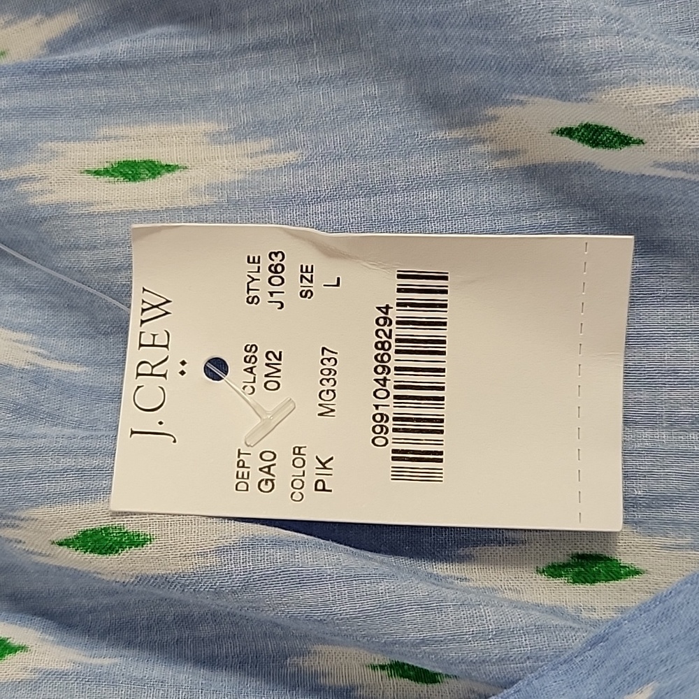 J. Crew Women's Blue White Green W/ Bow Accent Sleeveless Top, L NWT - Picture 5 of 7